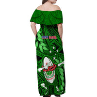 Samoa Rugby Off Shoulder Maxi Dress Manu Samoa Ula Fala Dabbing Ball Polynesian Green Version LT14 - Polynesian Pride
