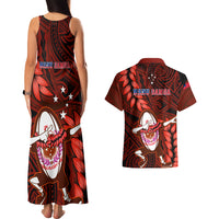 Samoa Rugby Couples Matching Tank Maxi Dress and Hawaiian Shirt Manu Samoa Ula Fala Dabbing Ball Polynesian Red Version LT14 - Polynesian Pride