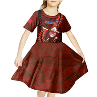 Samoa Rugby Kid Short Sleeve Dress Manu Samoa Ula Fala Dabbing Ball Polynesian Red Version LT14 - Polynesian Pride