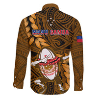 Samoa Rugby Family Matching Off Shoulder Maxi Dress and Hawaiian Shirt Manu Samoa Ula Fala Dabbing Ball Polynesian Gold Version LT14 - Polynesian Pride