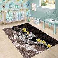 Brown and Black Hawaii Shark Tattoo Area Rug Puakenikeni Lei Plumeria Polynesian Pattern - Polynesian Pride