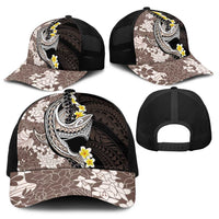 Brown and Black Hawaii Shark Tattoo Baseball Net Cap Puakenikeni Lei Plumeria Polynesian Pattern - Polynesian Pride