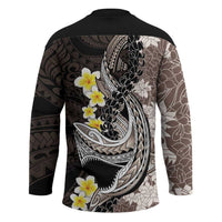 Brown and Black Hawaii Shark Tattoo Hockey Jersey Puakenikeni Lei Plumeria Polynesian Pattern LT14 - Polynesian Pride