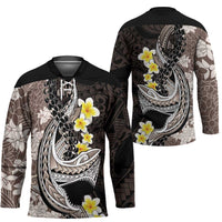 Brown and Black Hawaii Shark Tattoo Hockey Jersey Puakenikeni Lei Plumeria Polynesian Pattern LT14 - Polynesian Pride