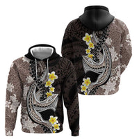 Brown and Black Hawaii Shark Tattoo Hoodie Puakenikeni Lei Plumeria Polynesian Pattern - Polynesian Pride