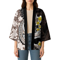 Brown and Black Hawaii Shark Tattoo Kimono Puakenikeni Lei Plumeria Polynesian Pattern - Polynesian Pride