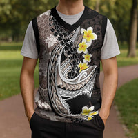 Brown and Black Hawaii Shark Tattoo Christmas Knitted V-Neck Vest Puakenikeni Lei Plumeria Polynesian Pattern - Polynesian Pride