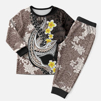 Brown and Black Hawaii Shark Tattoo Christmas Pajama Set Puakenikeni Lei Plumeria Polynesian Pattern - Polynesian Pride