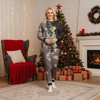 Brown and Black Hawaii Shark Tattoo Christmas Pajama Set Puakenikeni Lei Plumeria Polynesian Pattern - Polynesian Pride