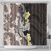 Brown and Black Hawaii Shark Tattoo Shower Curtain Puakenikeni Lei Plumeria Polynesian Pattern - Polynesian Pride