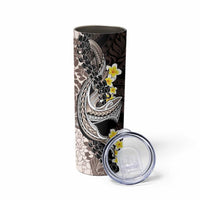 Brown and Black Hawaii Shark Tattoo Skinny Tumbler Puakenikeni Lei Plumeria Polynesian Pattern - Polynesian Pride