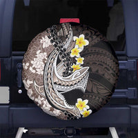 Brown and Black Hawaii Shark Tattoo Spare Tire Cover Puakenikeni Lei Plumeria Polynesian Pattern - Polynesian Pride