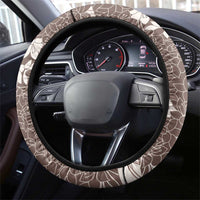 Brown and Black Hawaii Shark Tattoo Steering Wheel Cover Puakenikeni Lei Plumeria Polynesian Pattern - Polynesian Pride