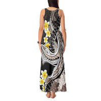Brown and Black Hawaii Shark Tattoo Tank Maxi Dress Puakenikeni Lei Plumeria Polynesian Pattern - Polynesian Pride