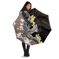 Brown and Black Hawaii Shark Tattoo Umbrella Puakenikeni Lei Plumeria Polynesian Pattern - Polynesian Pride