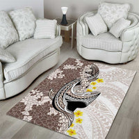 Brown and White Hawaii Shark Tattoo Area Rug Puakenikeni Lei Plumeria Polynesian Pattern - Polynesian Pride