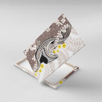 Brown and White Hawaii Shark Tattoo Canvas Wall Art Puakenikeni Lei Plumeria Polynesian Pattern - Polynesian Pride