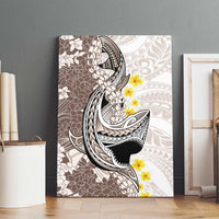 Brown and White Hawaii Shark Tattoo Canvas Wall Art Puakenikeni Lei Plumeria Polynesian Pattern - Polynesian Pride