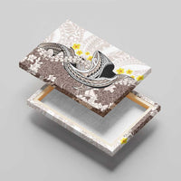 Brown and White Hawaii Shark Tattoo Canvas Wall Art Puakenikeni Lei Plumeria Polynesian Pattern - Polynesian Pride