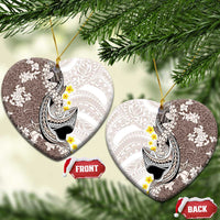 Brown and White Hawaii Shark Tattoo Ceramic Ornament Puakenikeni Lei Plumeria Polynesian Pattern - Polynesian Pride