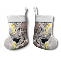 Brown and White Hawaii Shark Tattoo Christmas Stocking Puakenikeni Lei Plumeria Polynesian Pattern - Polynesian Pride