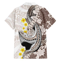 Brown and White Hawaii Shark Tattoo Hawaiian Shirt Puakenikeni Lei Plumeria Polynesian Pattern LT14 - Polynesian Pride