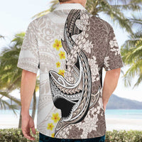 Brown and White Hawaii Shark Tattoo Hawaiian Shirt Puakenikeni Lei Plumeria Polynesian Pattern LT14 - Polynesian Pride