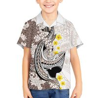 Brown and White Hawaii Shark Tattoo Hawaiian Shirt Puakenikeni Lei Plumeria Polynesian Pattern LT14 - Polynesian Pride