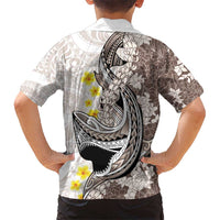 Brown and White Hawaii Shark Tattoo Hawaiian Shirt Puakenikeni Lei Plumeria Polynesian Pattern LT14 - Polynesian Pride
