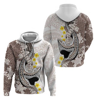 Brown and White Hawaii Shark Tattoo Hoodie Puakenikeni Lei Plumeria Polynesian Pattern - Polynesian Pride