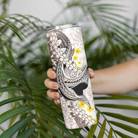 Brown and White Hawaii Shark Tattoo Skinny Tumbler Puakenikeni Lei Plumeria Polynesian Pattern - Polynesian Pride