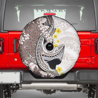 Brown and White Hawaii Shark Tattoo Spare Tire Cover Puakenikeni Lei Plumeria Polynesian Pattern - Polynesian Pride