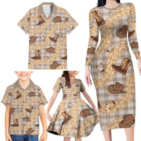 Khaki Palaka Hawaii Cowboy Family Matching Long Sleeve Bodycon Dress and Hawaiian Shirt Puakenikeni Lei Paniolo Papale Seamless Vibes - Polynesian Pride