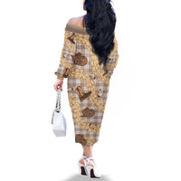 Khaki Palaka Hawaii Cowboy Family Matching Off The Shoulder Long Sleeve Dress and Hawaiian Shirt Puakenikeni Lei Paniolo Papale Seamless Vibes - Polynesian Pride