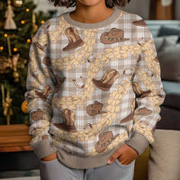 Khaki Palaka Hawaii Cowboy Kid Ugly Christmas Sweater Puakenikeni Lei Paniolo Papale Seamless Vibes - Polynesian Pride