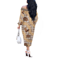 Khaki Palaka Hawaii Cowboy Off The Shoulder Long Sleeve Dress Puakenikeni Lei Paniolo Papale Seamless Vibes - Polynesian Pride