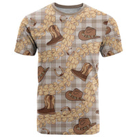 Khaki Palaka Hawaii Cowboy T Shirt Puakenikeni Lei Paniolo Papale Seamless Vibes - Polynesian Pride