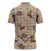 Khaki Palaka Hawaii Cowboy Zipper Polo Shirt Puakenikeni Lei Paniolo Papale Seamless Vibes - Polynesian Pride