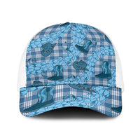 Cyan Palaka Hawaii Cowboy Baseball Net Cap Puakenikeni Lei Paniolo Papale Seamless Vibes LT14 One Size White Cyan - Polynesian Pride