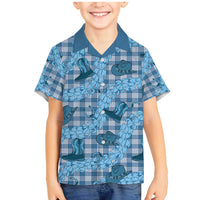 Cyan Palaka Hawaii Cowboy Family Matching Mermaid Dress and Hawaiian Shirt Puakenikeni Lei Paniolo Papale Seamless Vibes - Polynesian Pride