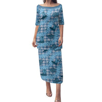 Cyan Palaka Hawaii Cowboy Family Matching Puletasi and Hawaiian Shirt Puakenikeni Lei Paniolo Papale Seamless Vibes - Polynesian Pride