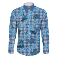 Cyan Palaka Hawaii Cowboy Family Matching Short Sleeve Bodycon Dress and Hawaiian Shirt Puakenikeni Lei Paniolo Papale Seamless Vibes - Polynesian Pride