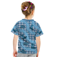 Cyan Palaka Hawaii Cowboy Kid T Shirt Puakenikeni Lei Paniolo Papale Seamless Vibes LT14 - Polynesian Pride