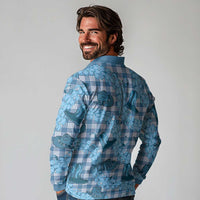 Cyan Palaka Hawaii Cowboy Long Sleeve Polo Shirt Puakenikeni Lei Paniolo Papale Seamless Vibes - Polynesian Pride