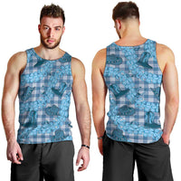 Cyan Palaka Hawaii Cowboy Men Tank Top Puakenikeni Lei Paniolo Papale Seamless Vibes - Polynesian Pride