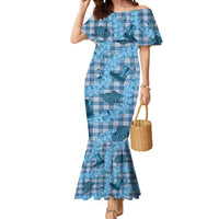 Cyan Palaka Hawaii Cowboy Mermaid Dress Puakenikeni Lei Paniolo Papale Seamless Vibes - Polynesian Pride