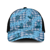 Cyan Palaka Hawaii Cowboy Mesh Trucker Cap Puakenikeni Lei Paniolo Papale Seamless Vibes LT14 One Size Black Cyan - Polynesian Pride