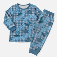 Cyan Palaka Hawaii Cowboy Christmas Pajama Set Puakenikeni Lei Paniolo Papale Seamless Vibes LT14 Men Cyan - Polynesian Pride
