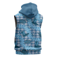 Cyan Palaka Hawaii Cowboy Sleeveless Hoodie Puakenikeni Lei Paniolo Papale Seamless Vibes - Polynesian Pride