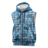 Cyan Palaka Hawaii Cowboy Sleeveless Zip Hoodie Puakenikeni Lei Paniolo Papale Seamless Vibes - Polynesian Pride